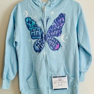 NO Boundaries Butterfly Hoodie Women's Size Junior 1/XS Color Light Blue NWT